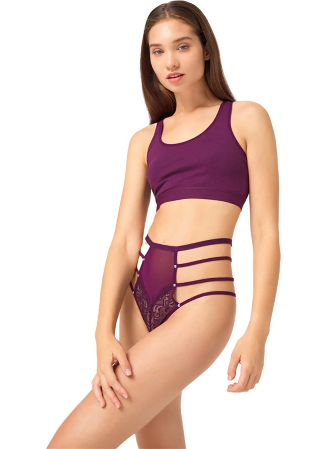 كوتن هيل Plum Transparent Rubber Detailed Women's Bikini Panties with Bow