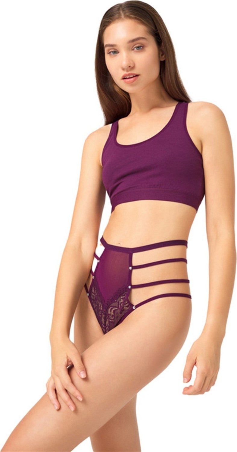 COTTONHILL Plum Transparent Rubber Detailed Women's Bikini Panties with Bow  - Image 1
