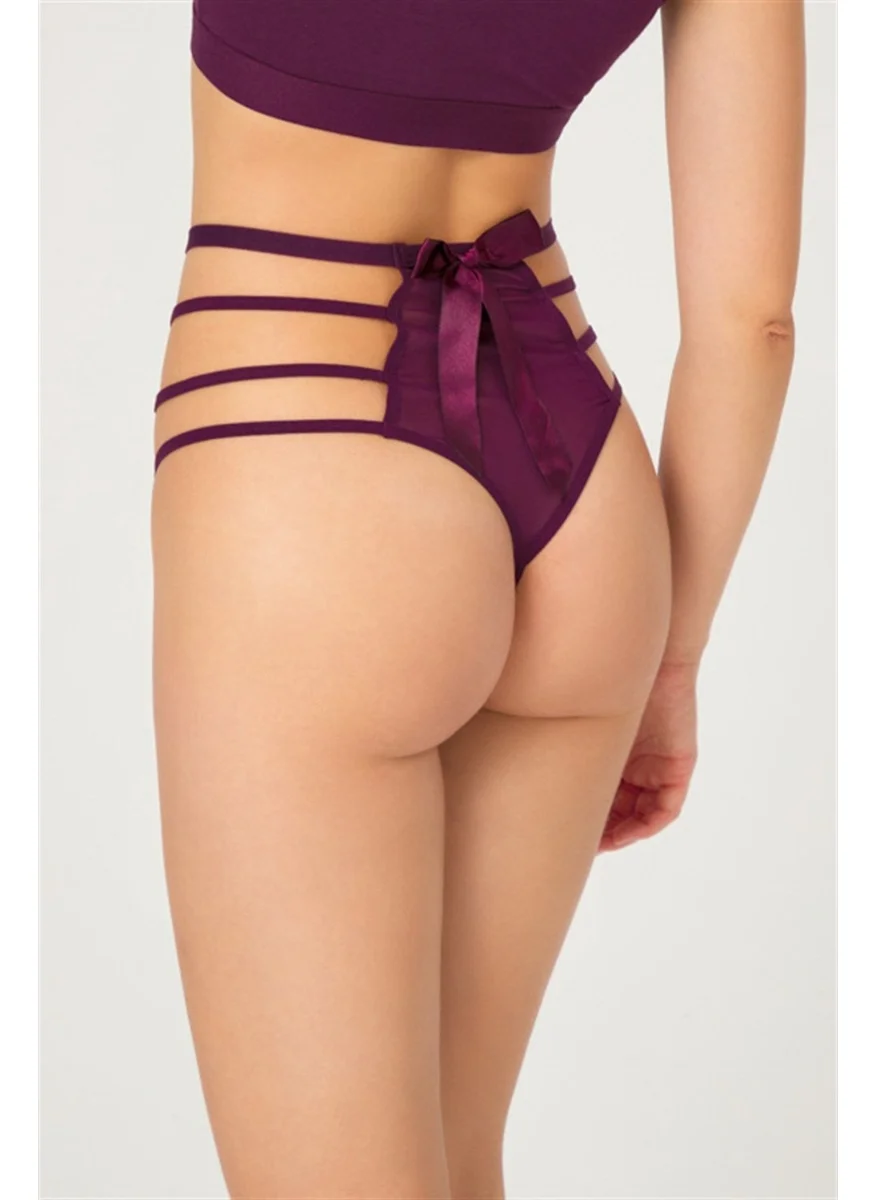 كوتن هيل Plum Transparent Rubber Detailed Women's Bikini Panties with Bow