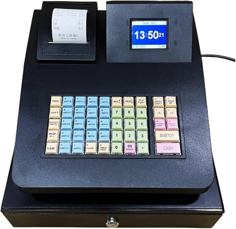 ROOUIO Cash Register, Electronic Cash Register, Fast Food Noodle Shop Convenience Jewelry Store Purple Light Currency Detector English ECR Cash Register - Image 5