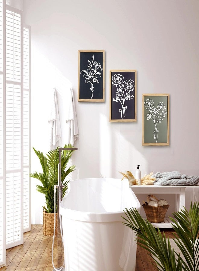 Meltset M Set of 3 3D Wooden Floral Wall Art, 11x15 Framed Botanical Decor - Rustic Flower Shadow Box Plaque, Boho Farmhouse Wall Art for Living Room Bedroom (Sage Green/Black/Grey) - Image 5
