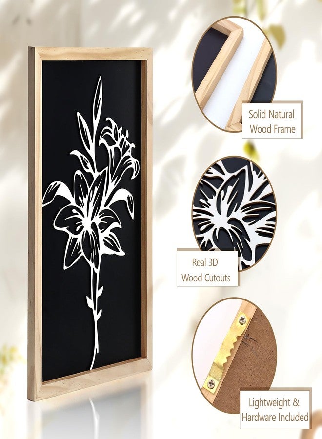 Meltset M Set of 3 3D Wooden Floral Wall Art, 11x15 Framed Botanical Decor - Rustic Flower Shadow Box Plaque, Boho Farmhouse Wall Art for Living Room Bedroom (Sage Green/Black/Grey) - Image 3