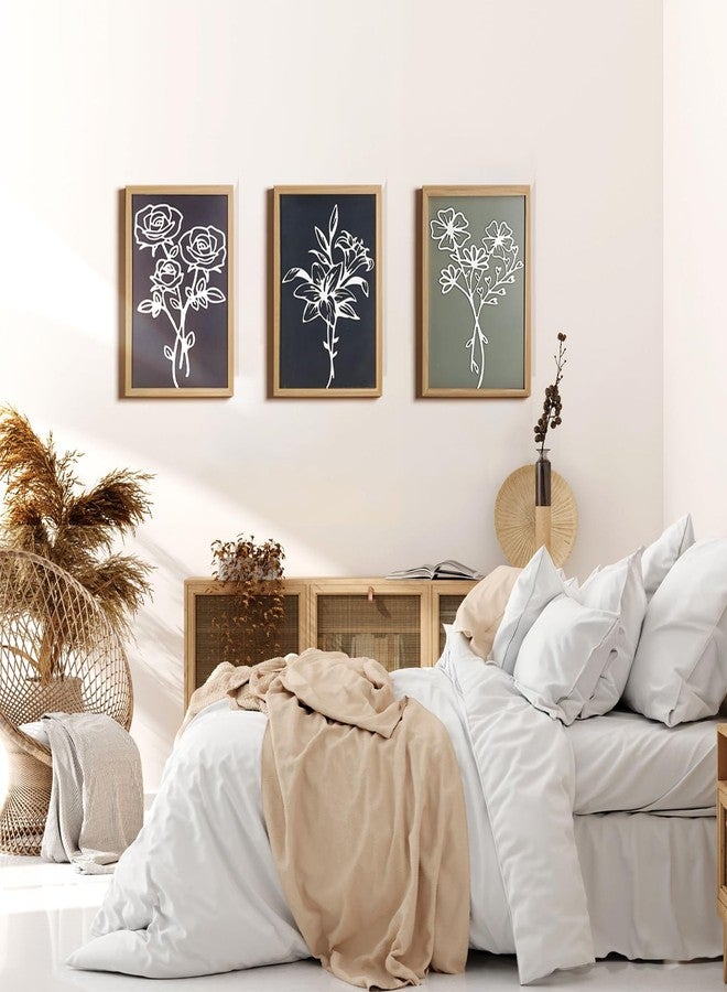 Meltset M Set of 3 3D Wooden Floral Wall Art, 11x15 Framed Botanical Decor - Rustic Flower Shadow Box Plaque, Boho Farmhouse Wall Art for Living Room Bedroom (Sage Green/Black/Grey) - Image 2