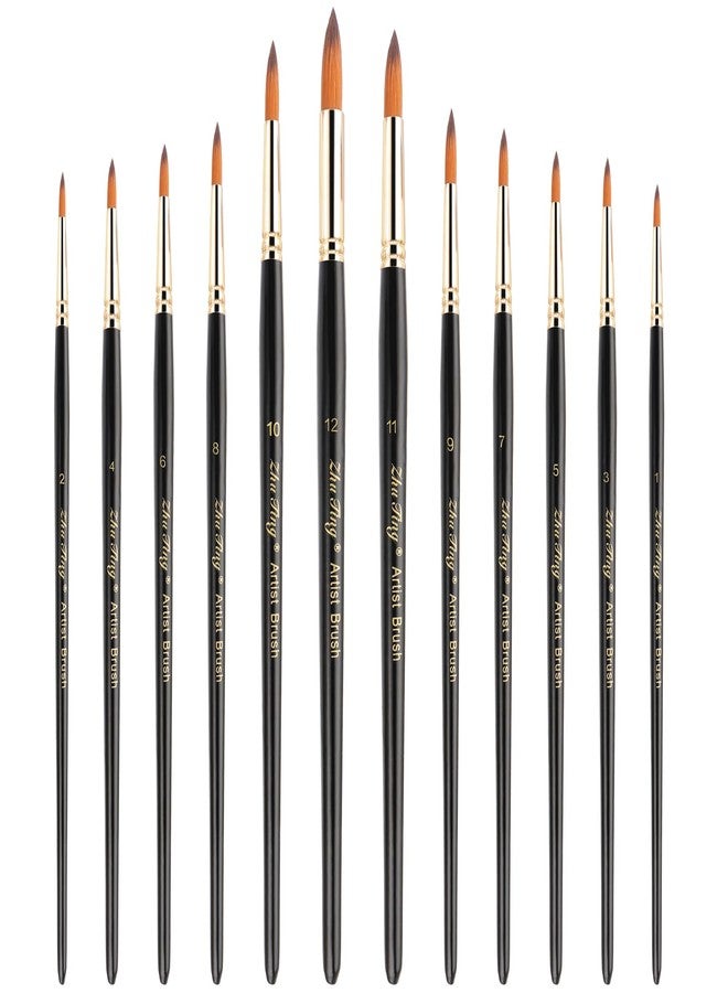 Prasacco 12 Pcs Round Paint Brushes Watercolor Brushes Round Tip Artist Painting Brushes Professional Nylon Detail Paint Brush for Watercolor Acrylic Ink Gouache Oil Tempera Painting - Image 1