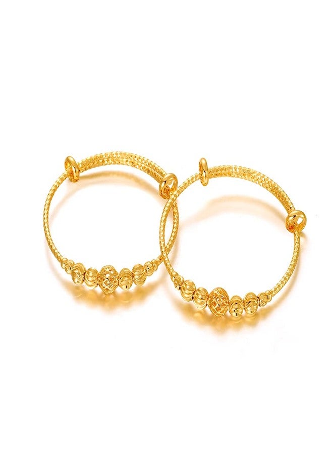 Ethlyn 2Pcs/Lot Christmas Gift for baby girls 18K Gold Plated Adjustable Beads Bracelet Bangle Birthday Present - Image 1