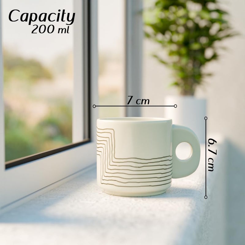 The Earth Store Cream Black Ziggy Ceramic Tea Cup Set of 6 200 ML Each Microwave and Dishwasher Safe Coffee Cups Cup Set of 6 for TeaChai Coffee Ideal for Gifting Home Office Every Occasion