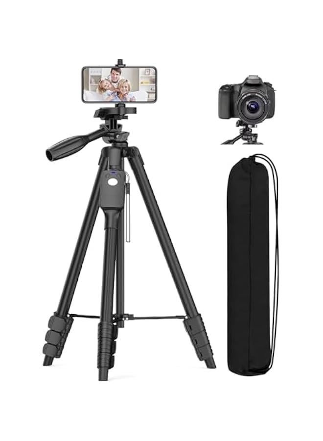 Arabest Professional Aluminum Camera Tripod with Remote, Travel Bag, Phone Mount & 1/4” Screw - Portable Stand for DSLR, SLR, Projector - Cell Phone Tripod for iPhone/Android - 60 Tripod Stand  - Image 1