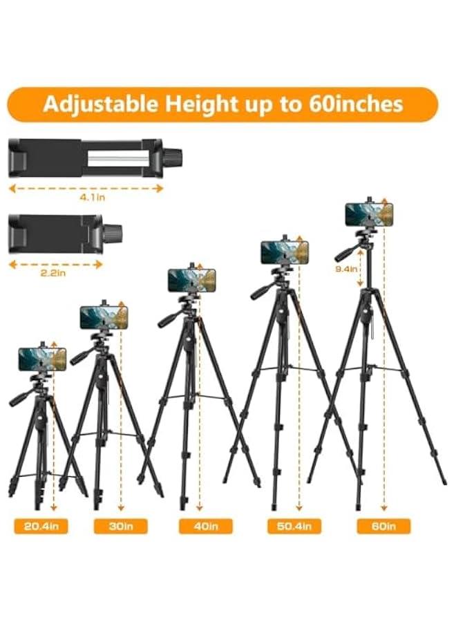 Arabest Professional Aluminum Camera Tripod with Remote, Travel Bag, Phone Mount & 1/4” Screw - Portable Stand for DSLR, SLR, Projector - Cell Phone Tripod for iPhone/Android - 60 Tripod Stand  - Image 2