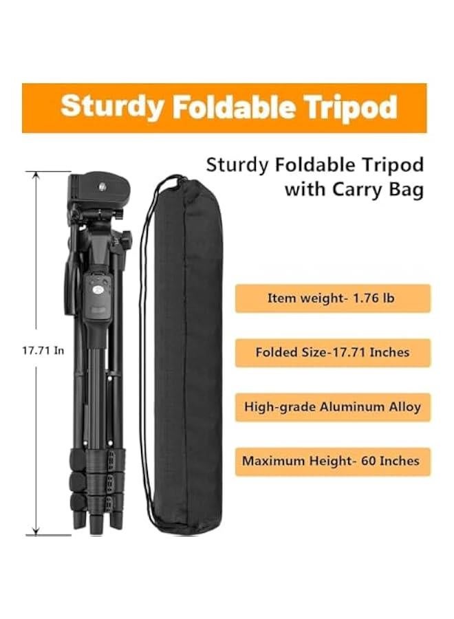 Arabest Professional Aluminum Camera Tripod with Remote, Travel Bag, Phone Mount & 1/4” Screw - Portable Stand for DSLR, SLR, Projector - Cell Phone Tripod for iPhone/Android - 60 Tripod Stand  - Image 3