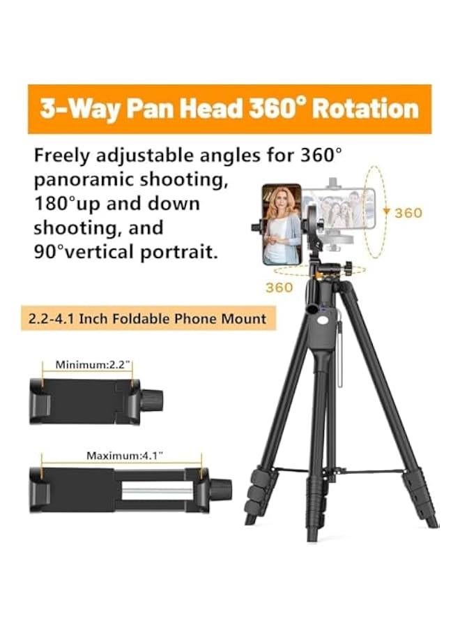 Arabest Professional Aluminum Camera Tripod with Remote, Travel Bag, Phone Mount & 1/4” Screw - Portable Stand for DSLR, SLR, Projector - Cell Phone Tripod for iPhone/Android - 60 Tripod Stand  - Image 4
