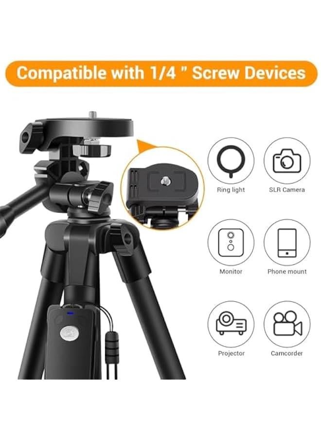 Arabest Professional Aluminum Camera Tripod with Remote, Travel Bag, Phone Mount & 1/4” Screw - Portable Stand for DSLR, SLR, Projector - Cell Phone Tripod for iPhone/Android - 60 Tripod Stand  - Image 5