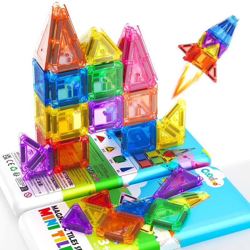 Coodoo Magnetic Tiles for Kids Ages 4-8 Toddler Toys Magnetic Blocks Building Toy STEM Outdoor Kids Toys Gift for Boys & Girls 3+ Year Old, Pocket-Sized Mini Tiles for Classroom Must Haves - Image 1