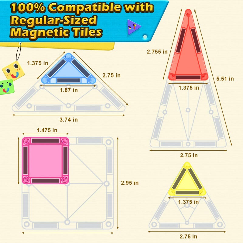 Coodoo Magnetic Tiles for Kids Ages 4-8 Toddler Toys Magnetic Blocks Building Toy STEM Outdoor Kids Toys Gift for Boys & Girls 3+ Year Old, Pocket-Sized Mini Tiles for Classroom Must Haves - Image 4