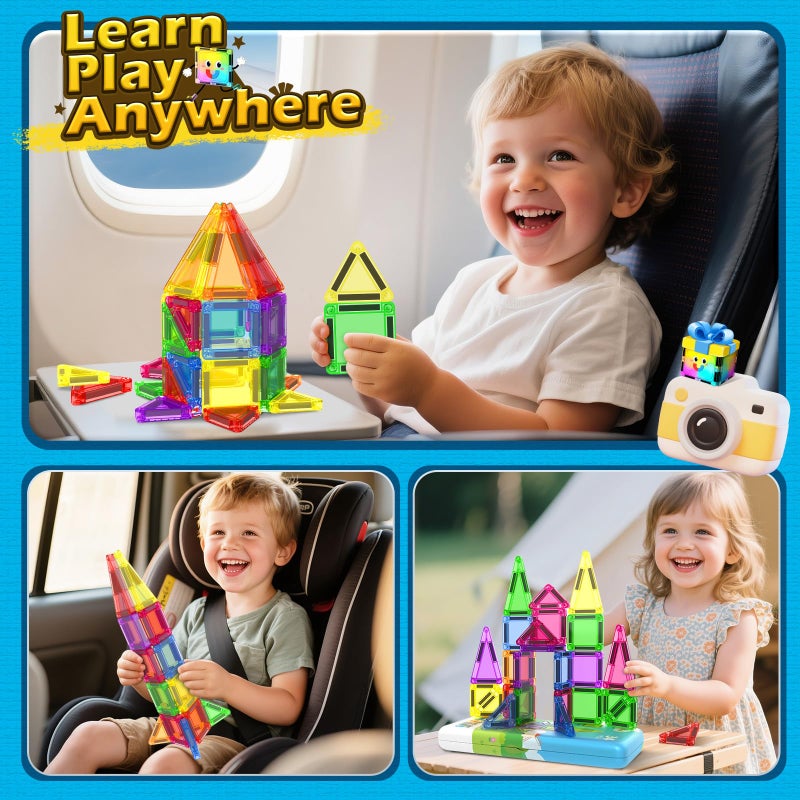 Coodoo Magnetic Tiles for Kids Ages 4-8 Toddler Toys Magnetic Blocks Building Toy STEM Outdoor Kids Toys Gift for Boys & Girls 3+ Year Old, Pocket-Sized Mini Tiles for Classroom Must Haves - Image 3