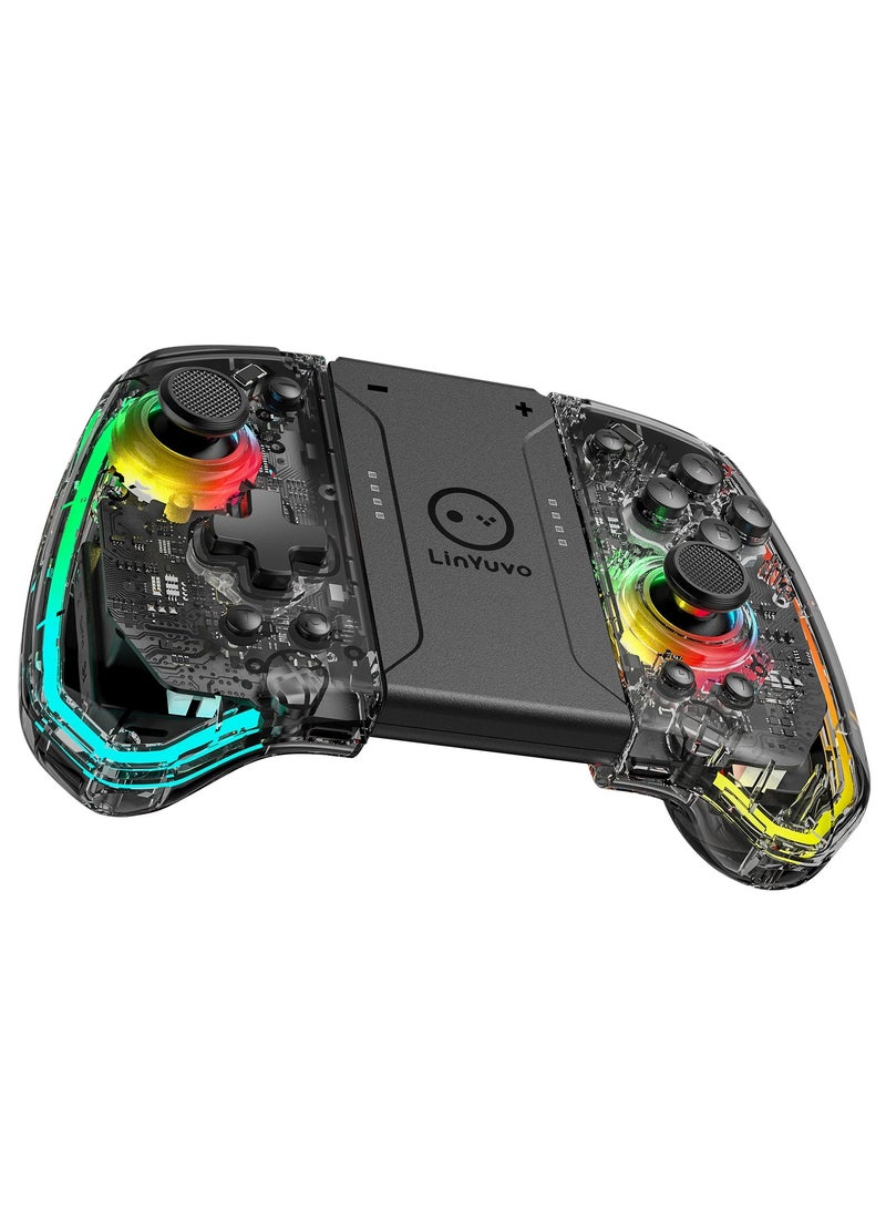 لين يوفو وحدة تحكم لاسلكية متعددة الألوان من KS40 مع 8 ألوان LED لجهاز Switch/NS OLED، وظيفة Turbo، عصا تحكم لنسخة Lite (أسود شفاف) - Image 1