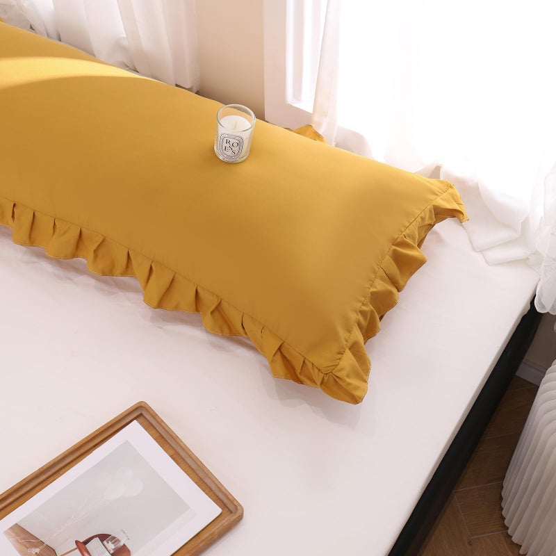 Merryword Mustard Yellow Body Pillow Cover 20x54inches Long Pillowcase Yellow Ruffled Chic Boho Pillowcases Ruffled Fringe Decor Body Ruffled Pillow Sham Cute Pillowcase (1 Body  Mustard Yellow) - Image 3
