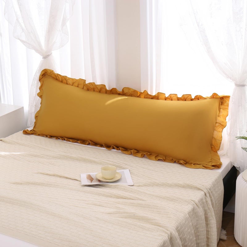 Merryword Mustard Yellow Body Pillow Cover 20x54inches Long Pillowcase Yellow Ruffled Chic Boho Pillowcases Ruffled Fringe Decor Body Ruffled Pillow Sham Cute Pillowcase (1 Body  Mustard Yellow) - Image 1