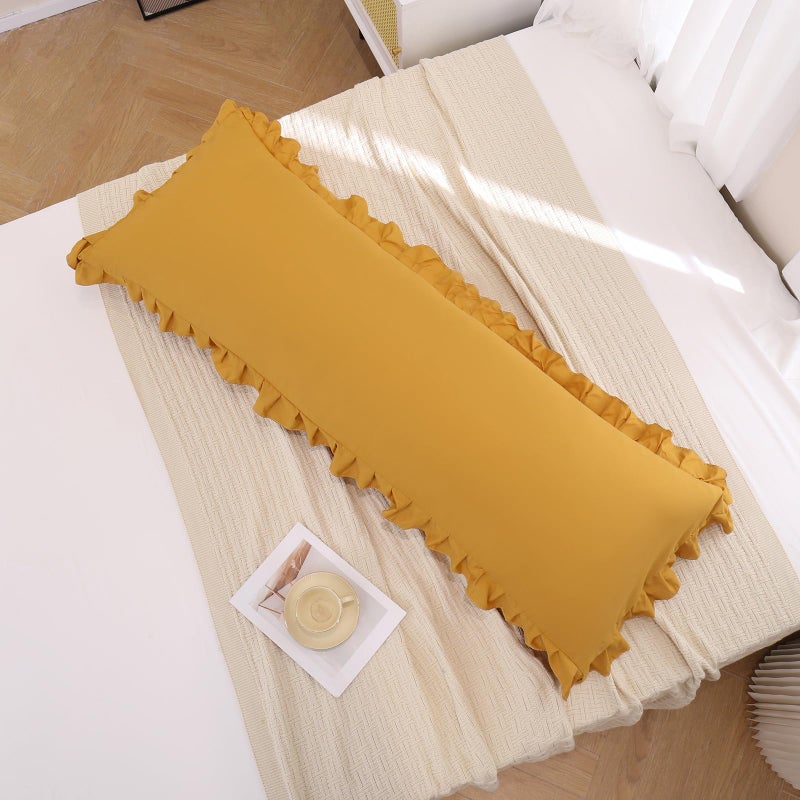 Merryword Mustard Yellow Body Pillow Cover 20x54inches Long Pillowcase Yellow Ruffled Chic Boho Pillowcases Ruffled Fringe Decor Body Ruffled Pillow Sham Cute Pillowcase (1 Body  Mustard Yellow) - Image 4