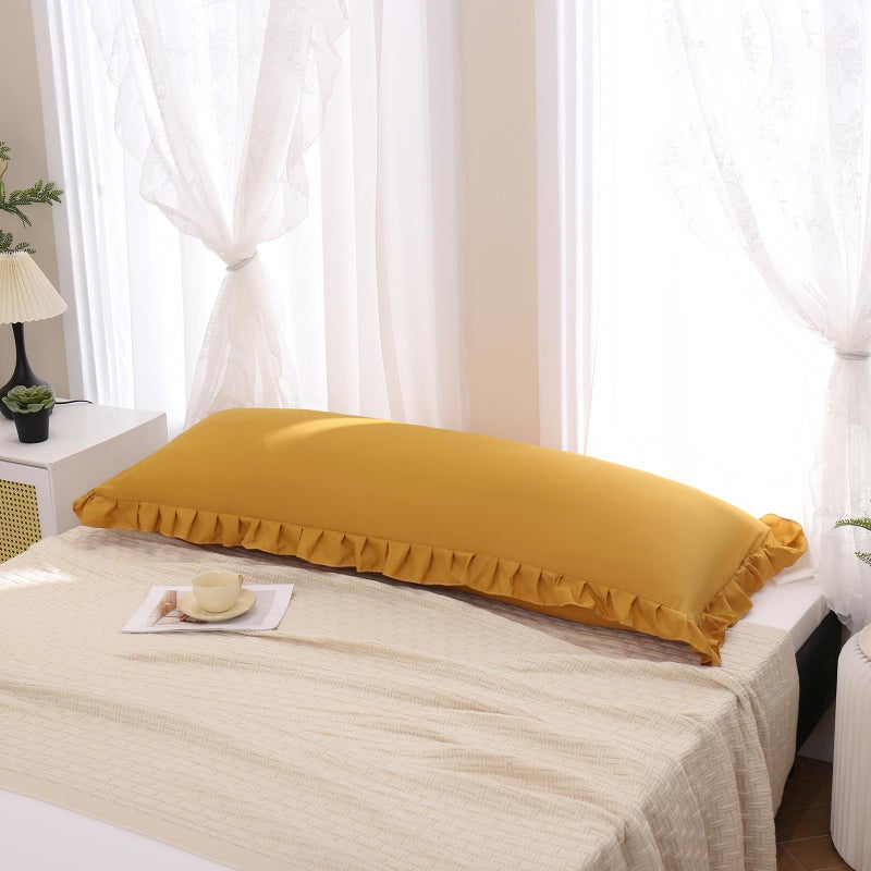 Merryword Mustard Yellow Body Pillow Cover 20x54inches Long Pillowcase Yellow Ruffled Chic Boho Pillowcases Ruffled Fringe Decor Body Ruffled Pillow Sham Cute Pillowcase (1 Body  Mustard Yellow) - Image 5