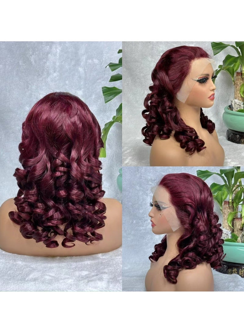 Estelle 300% Density Egg Roll Wave 13x4 Frontal Wig Bouncy Loose wig (99j, 4 * 4LACE) - Image 1