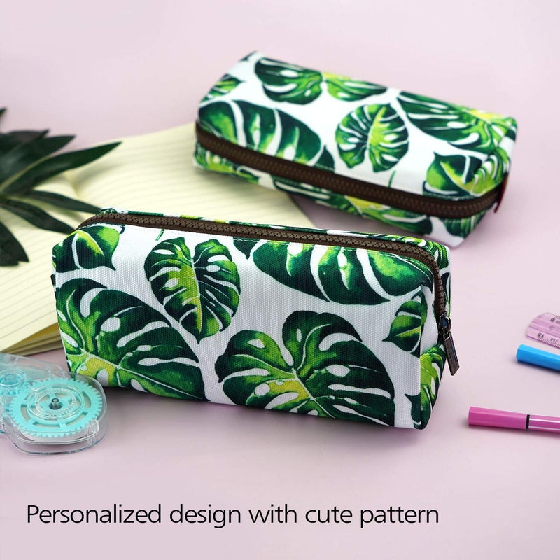 LParkin Tree Leaves Large Capacity Canvas Pencil Case Pen Bag Pouch Stationary Case Makeup Cosmetic Bag Gadget Box - Image 5