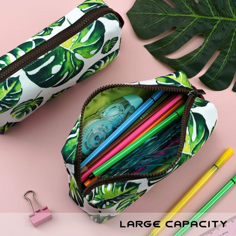 LParkin Tree Leaves Large Capacity Canvas Pencil Case Pen Bag Pouch Stationary Case Makeup Cosmetic Bag Gadget Box - Image 3