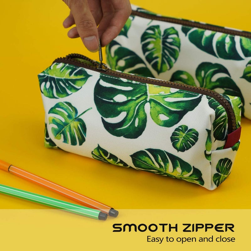 LParkin Tree Leaves Large Capacity Canvas Pencil Case Pen Bag Pouch Stationary Case Makeup Cosmetic Bag Gadget Box - Image 4