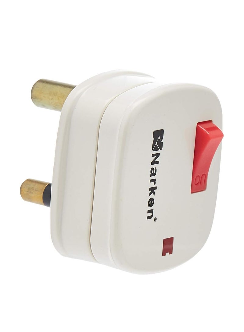 Narken 3 Round Pin AC Heavy Duty Plug Top White Color Switch On Off With Screw Wire Clip And Fuse Max 15A 250V - Image 1