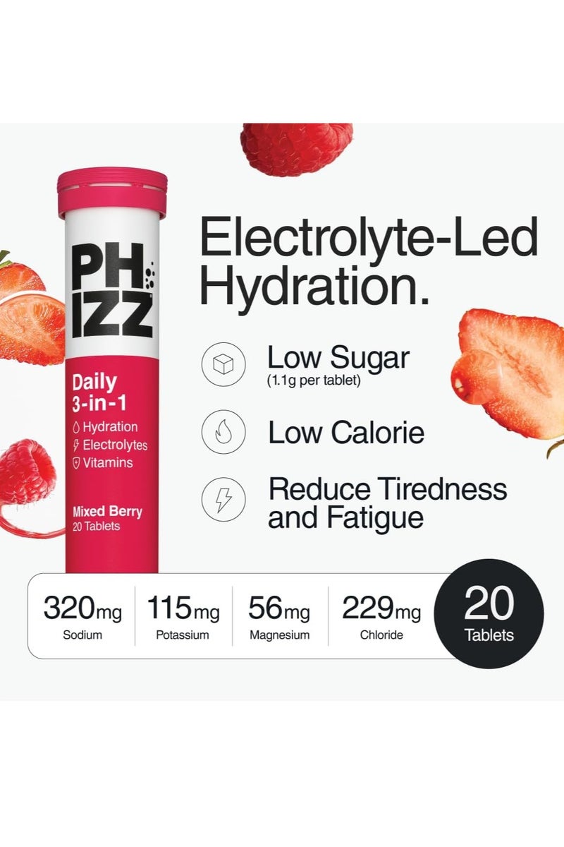 Phizz 3-in-1 Multivitamin & Rehydration Electrolyte Effervescen Tabs Mixed Berry - Image 2