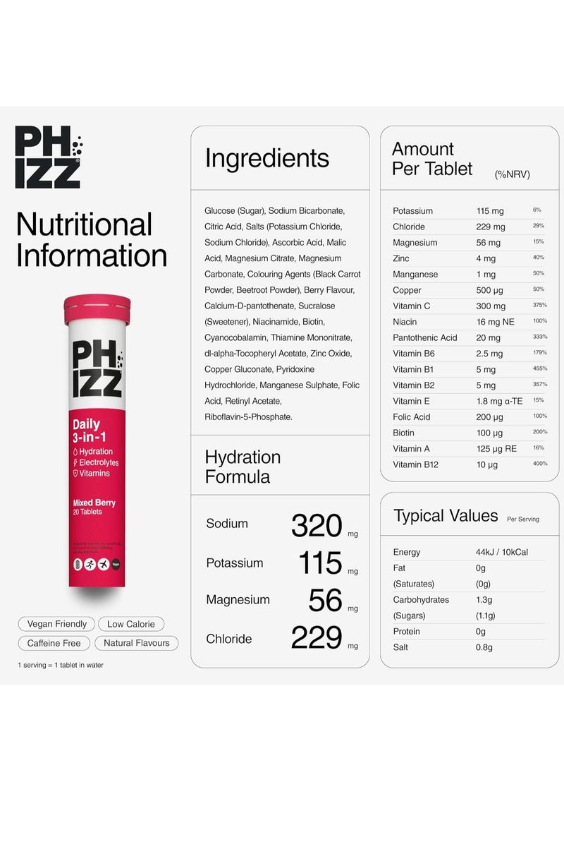 Phizz 3-in-1 Multivitamin & Rehydration Electrolyte Effervescen Tabs Mixed Berry - Image 5