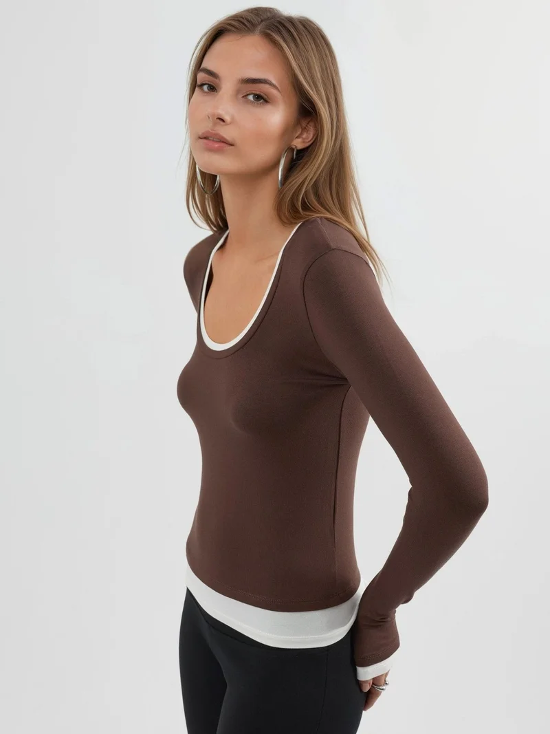 Busem BUSEM Contrast Binding Long Sleeve Blouse