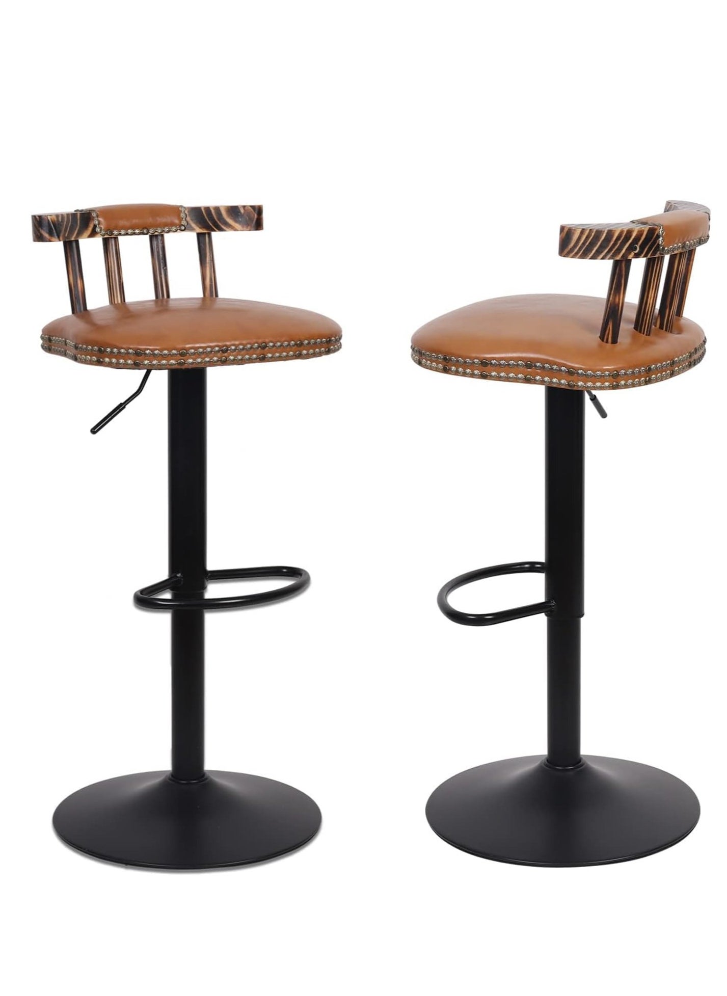 Bar Stool Set of 2 Bar Chairs for Ktchen Bar Stool Chair Height Adjustable High Chairs Counter Stool Barstool with Back Footrest PU Leather Cover for Home Office Kitchen Light Brown 