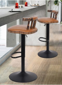 WISFOR Bar Stool Set of 2 Bar Chairs for Ktchen Bar Stool Chair Height Adjustable High Chairs Counter Stool Barstool with Back Footrest PU Leather Cover for Home Office Kitchen Light Brown  - Image 2