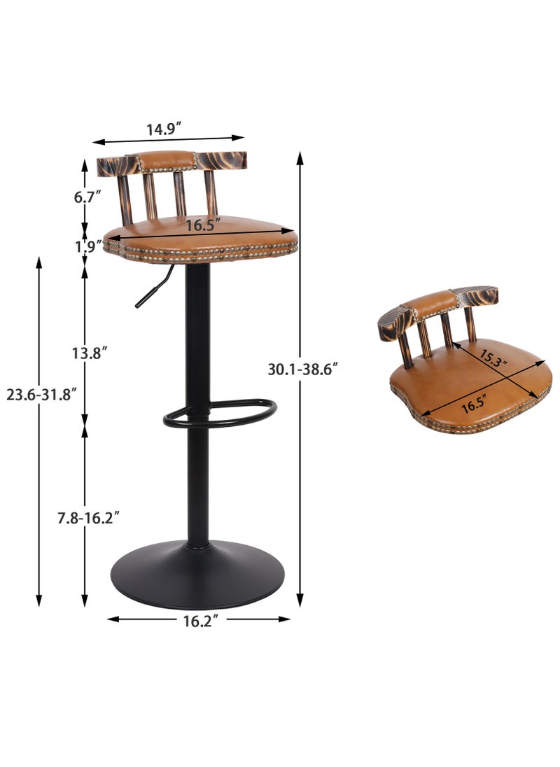 WISFOR Bar Stool Set of 2 Bar Chairs for Ktchen Bar Stool Chair Height Adjustable High Chairs Counter Stool Barstool with Back Footrest PU Leather Cover for Home Office Kitchen Light Brown  - Image 4