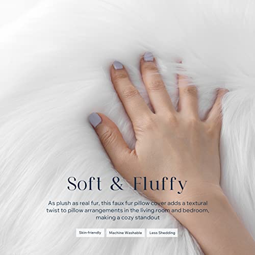 Phantoscope Pack of 2 Faux Fur Solid Throw Decorative Pillow Cover Cushion Covers Luxury Soft Decorative Pillowcase Fuzzy Pillow Covers for Bed/Couch, White 18 x 18 Inches - Image 2