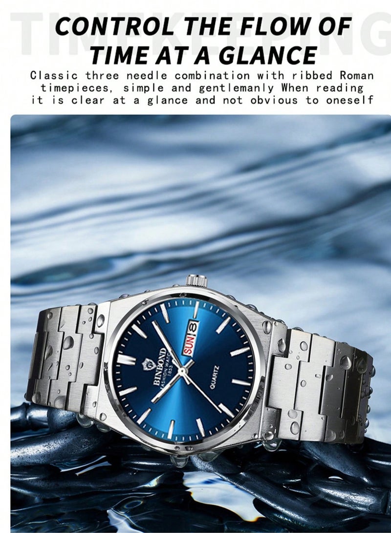 بينبوند ساعة BINBOND للرجال من الكوارتز الفاخرة ذات العلامة التجارية الأعلى ساعة أصلية للرجال مقاومة للماء ومضيئة وتاريخ الأسبوع من الفولاذ المقاوم للصدأ للرجال - Image 4
