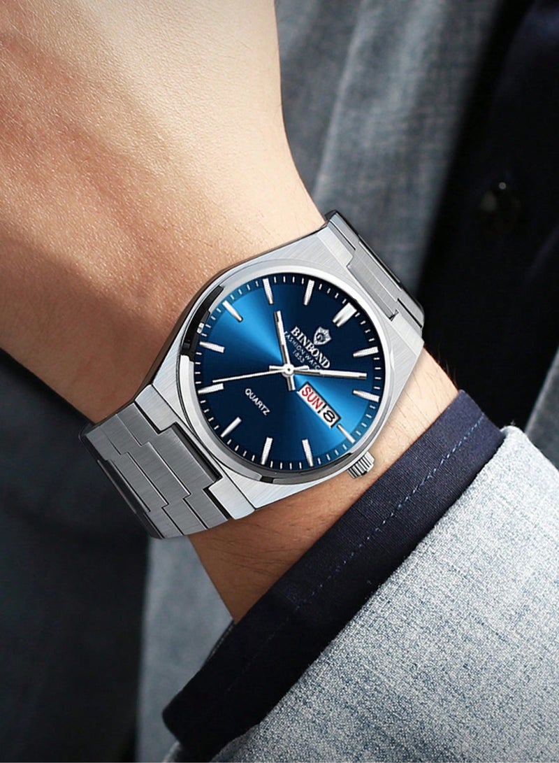 بينبوند ساعة BINBOND للرجال من الكوارتز الفاخرة ذات العلامة التجارية الأعلى ساعة أصلية للرجال مقاومة للماء ومضيئة وتاريخ الأسبوع من الفولاذ المقاوم للصدأ للرجال - Image 3