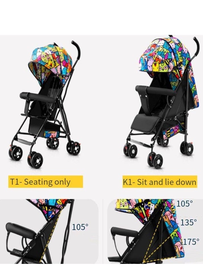 PENG GENERAL Baby Stroller, Folding Compact Travel Stroller, Small Children's Stroller with Adjustable Backrest, Footrest, Storage Basket and Extra-Large Canopy Cup Holder - Image 3