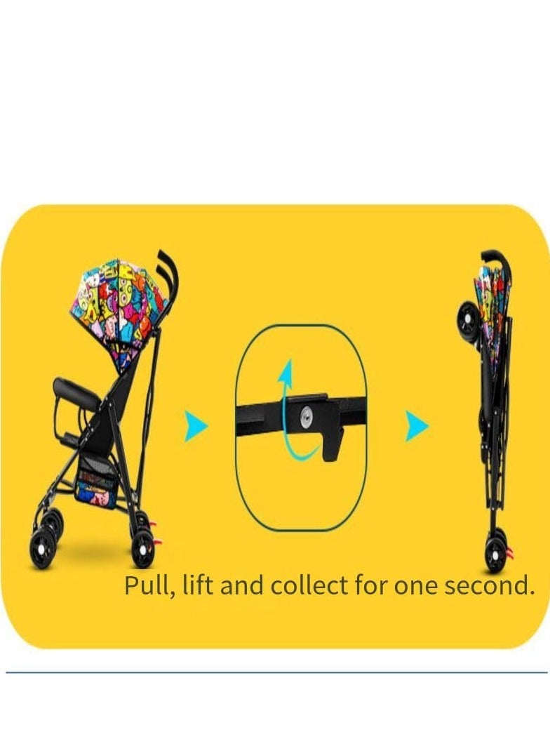 PENG GENERAL Baby Stroller, Folding Compact Travel Stroller, Small Children's Stroller with Adjustable Backrest, Footrest, Storage Basket and Extra-Large Canopy Cup Holder - Image 4