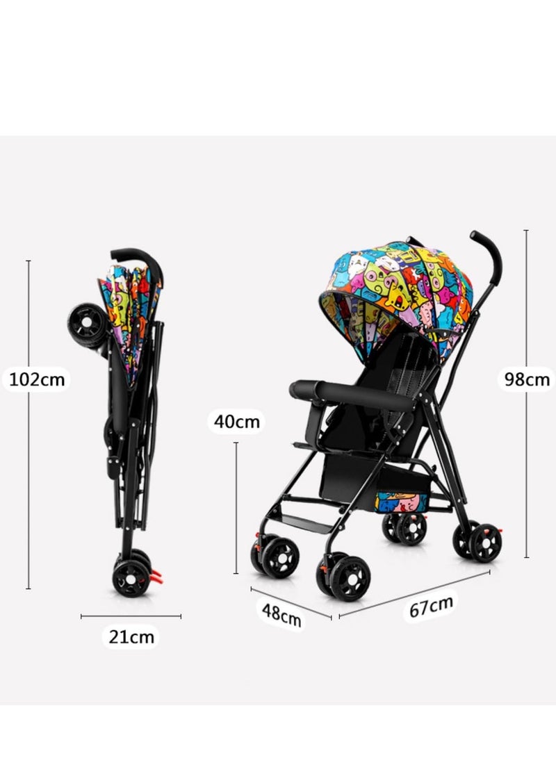 PENG GENERAL Baby Stroller, Folding Compact Travel Stroller, Small Children's Stroller with Adjustable Backrest, Footrest, Storage Basket and Extra-Large Canopy Cup Holder - Image 5