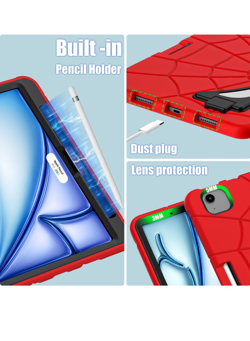 Spider Style Case Compatible for iPad Air 11 inch M2 2024 /iPad  Air 11 inch M3 2025 Shockproof Protective Cover with Pencil Holder Kickstand for Kids Children - Image 4
