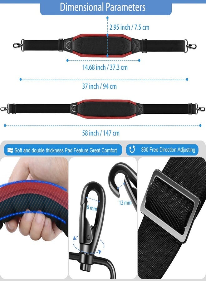 ZINZ 3D Air Cushion 58 inch Strap for Bags with Fixed Ultra-Thick Padded Breathable, Universal Strap with Double Adjustable Buckles and Swivel Hooks for D-ring Bags,Red edge - Image 2