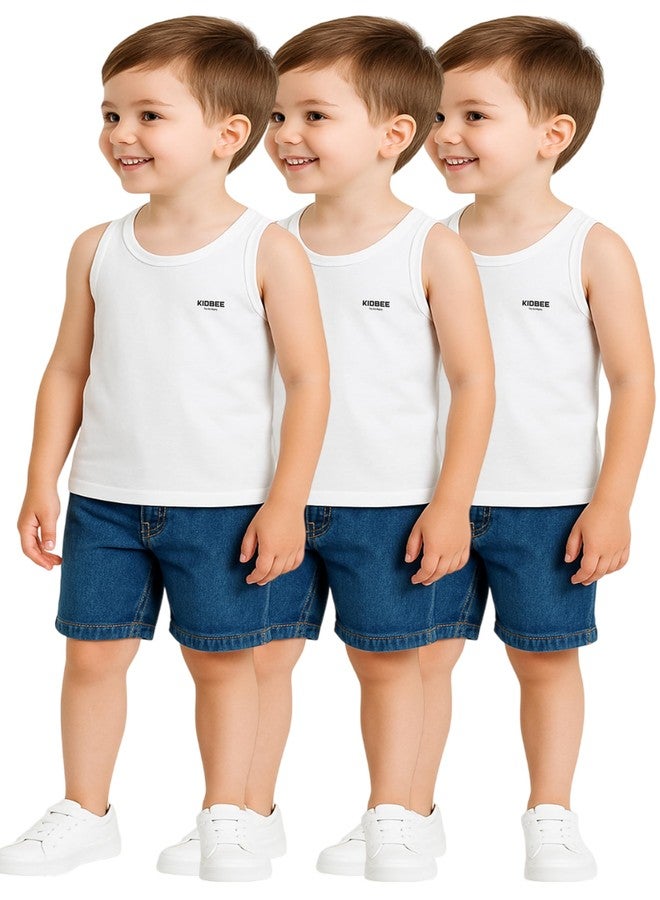 Kidbee Cotton Sleeveless Vest for Baby Boys & Girls | Soft Breathable Innerwear (in, Age, 13 Years, 14 Years, Regular, 3pc-White-VST-445) - Image 1