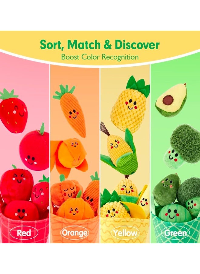 SUZZ Baby Sensory Toys - 16PCS Fruit Vegetable Color Sorting Play Food with Crinkle, Rattle, Baby Toys 6-12 Months Montessori Toys for 1 Year Old Boy Girl Birthday Gifts - Image 4