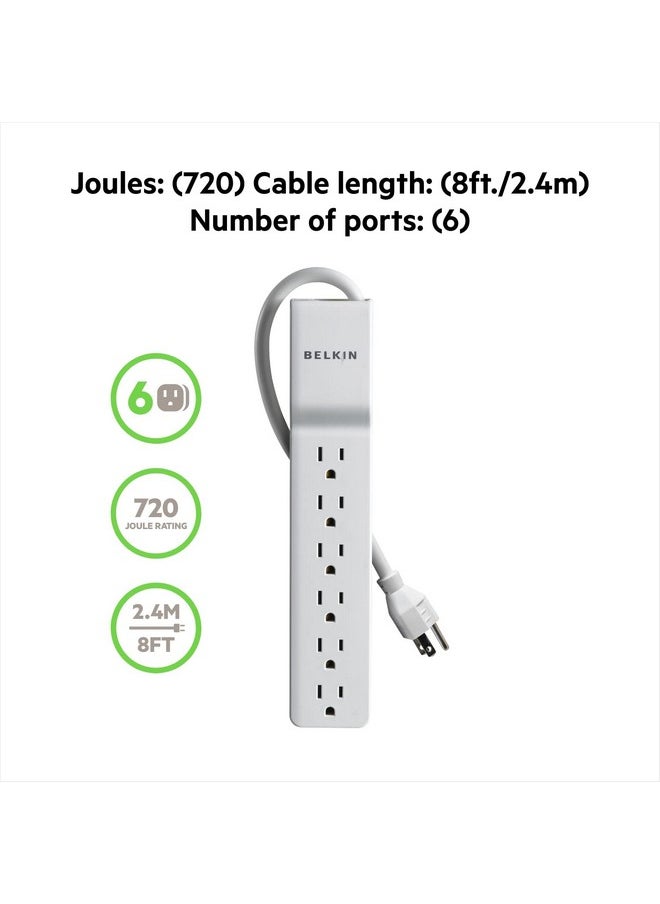 6Outlet Power Strip, Compact Surge Protector With 6 Ac Outlets & 10Ft Cord, Rotating Plug, Overload And Overvoltage Protection For Personal Electronics, Small Appliances, & More 1,080 Joules