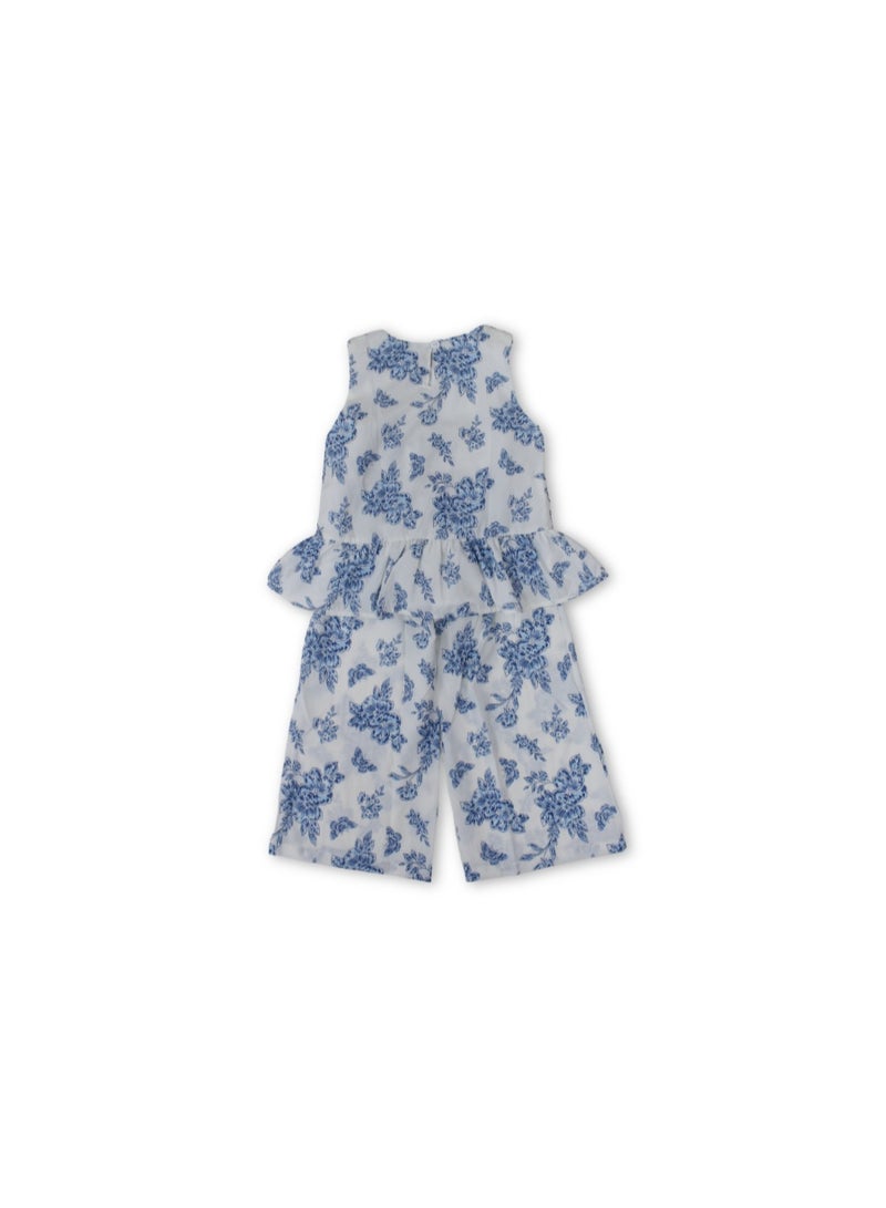 Pompelo Girls Cotton Outfit Set – Of-White with Floral Pattern - Image 2