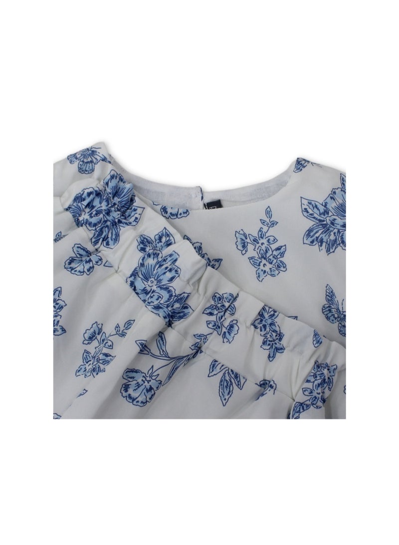 Pompelo Girls Cotton Outfit Set – Of-White with Floral Pattern - Image 3