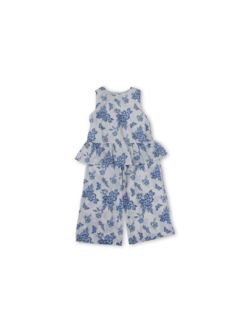 Pompelo Girls Cotton Outfit Set – Of-White with Floral Pattern - Image 1