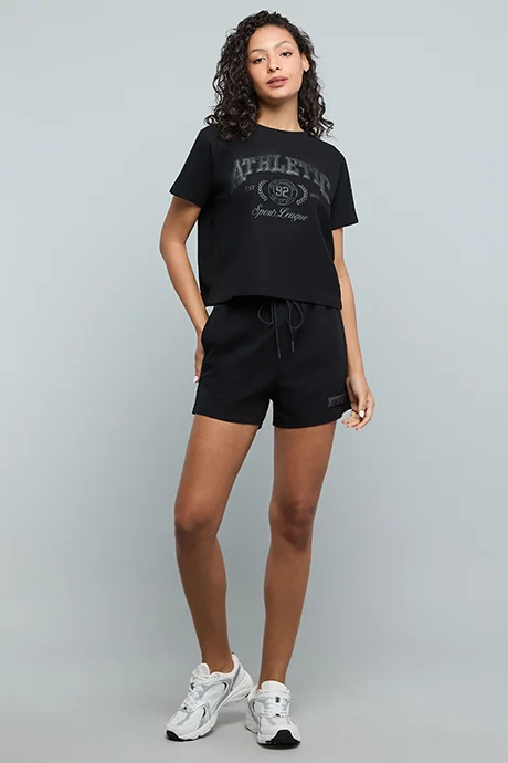أر أند بي Embossed Print T-Shirt with Crew Neck and Short Sleeves