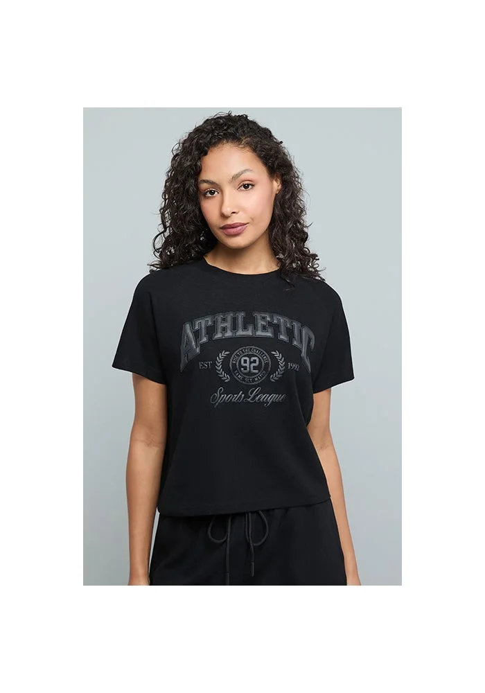 R&b Embossed Print T-Shirt with Crew Neck and Short Sleeves